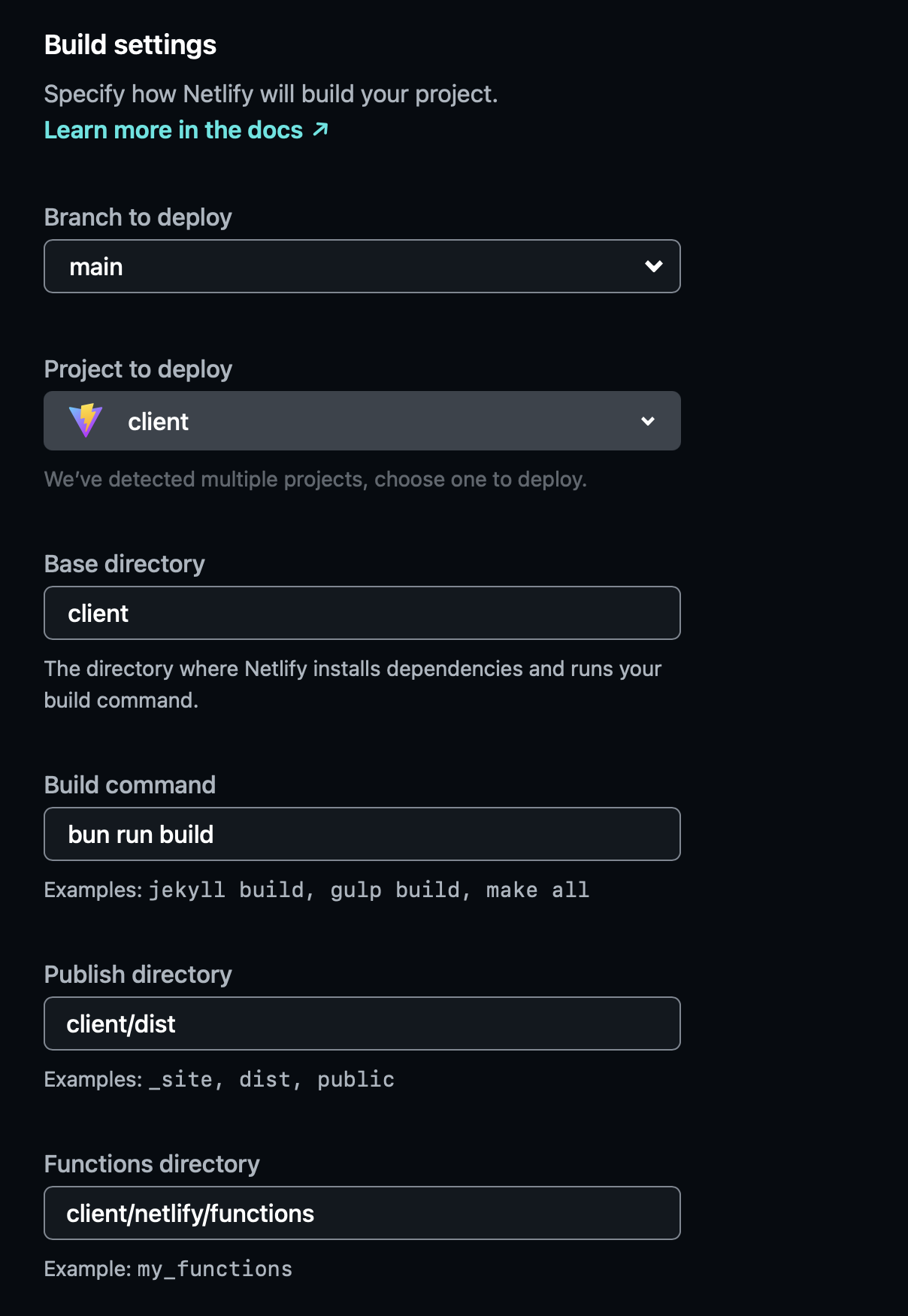 build settings